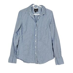 J.Crew Top Striped Button Shirt Womens 10 Slim Fit Organic Cotton Blue White